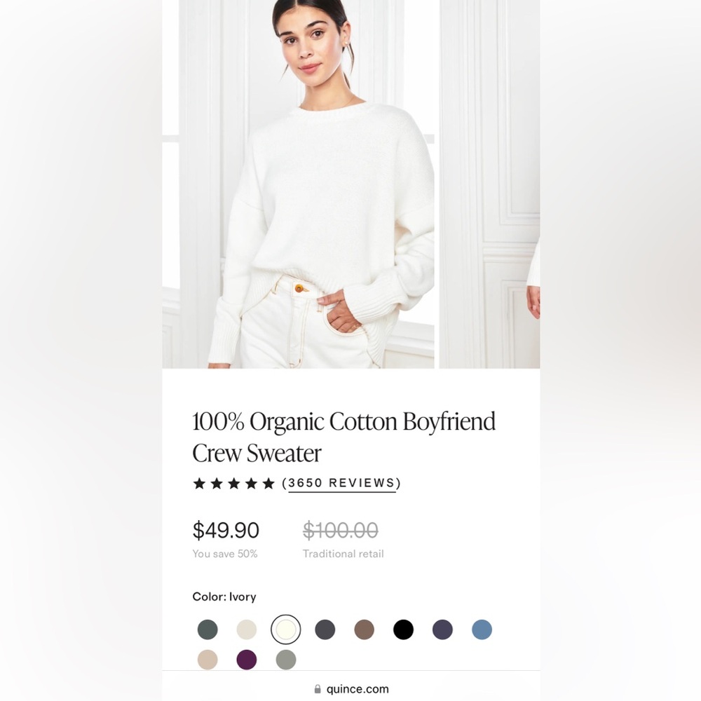 Quince Organic Cotton Boyfriend Crew Sweater Ivory